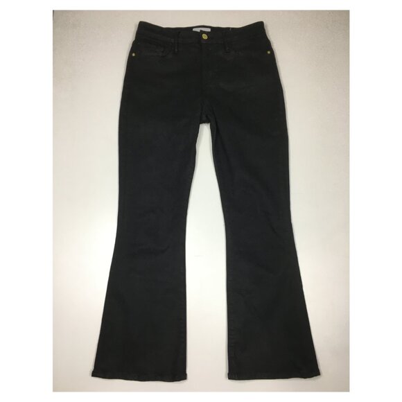 FRAME Denim Black Coated Le Crop Mini Boot Logo Hardware 5 Pocket Jeans - Picture 1 of 10
